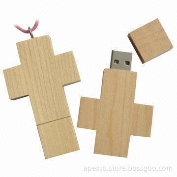 Latin Cross Wooden USB Flash Drives with 512MB to 32GB Memory Capacity